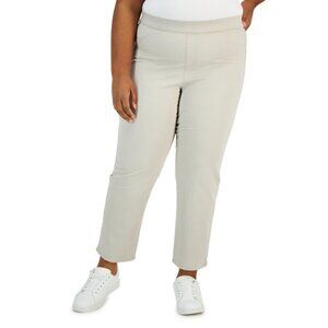 Karen Scott Plus Size Light Beige Elastic Waist Pull-On Stretchy Denim Pants NWT